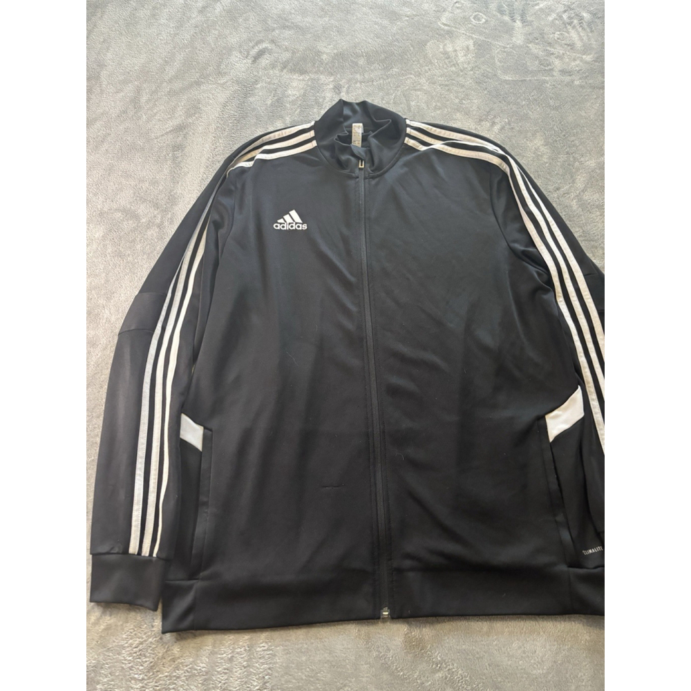Adidas Track Jacket Full Zip Men’s Large‎ 3 Stripe Tricot Black White Gym Run